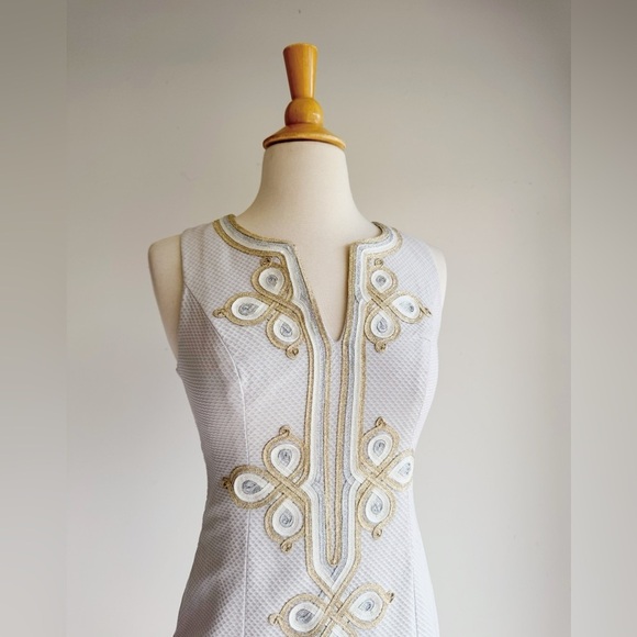 LILLY PULITZER Mila Seaside Grey Mixed Metal Shift Dress 00 - Picture 3 of 8